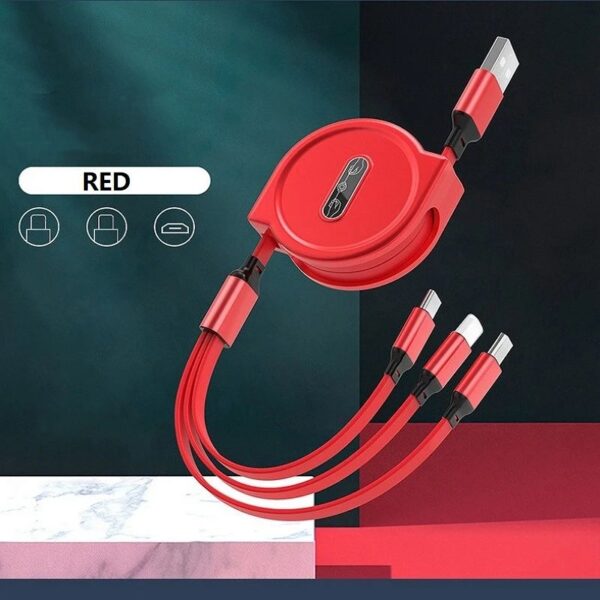 New Retractable 1-to-3 6A super fast charging is suitable for Android TYPE-C Apple braided three-in-one mobile phone data cable