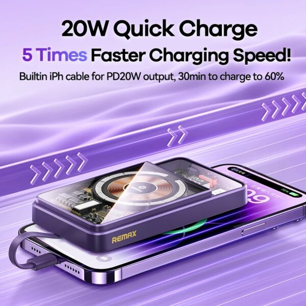 Wireless Power Bank With Cable 10000mAh PD 22.5W Fast Charge - Image 3