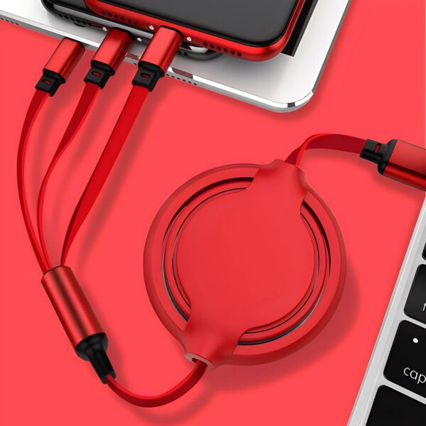 New Retractable 1-to-3 6A super fast charging is suitable for Android TYPE-C Apple braided three-in-one mobile phone data cable - Image 2