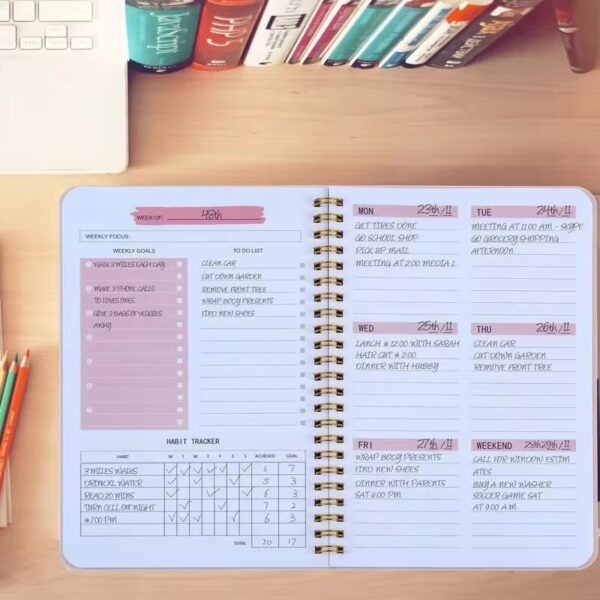 Undated Weekly Planner A5 Weekly Goals Spiral Binding Notebook