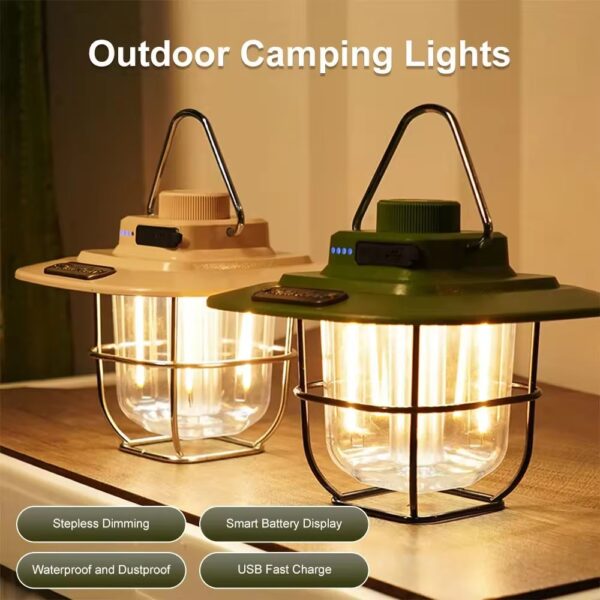 Mini Vintage Metal Hanging Lanterns 2000mAh Portable Camping Lamp