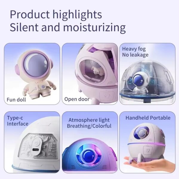 Air Humidifier Portable Astronaut Humidifier 220ml With 7 Colors Night Light - Image 2