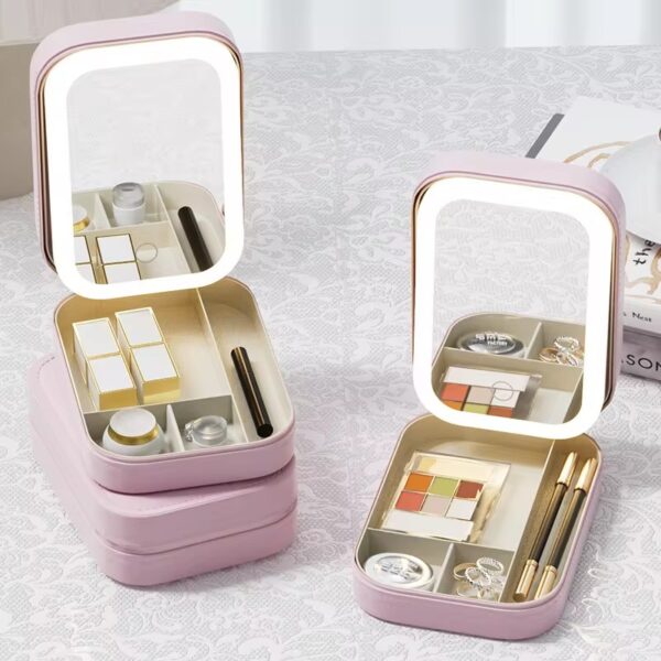 LED Mirror Makeup Storage Box Cosmetics Storage Box Fashion Portable Travel Makeup Bag - Image 2