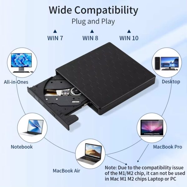 2in1 USB3.0 C Slim External DVD RW CD Writer Drive - Image 3