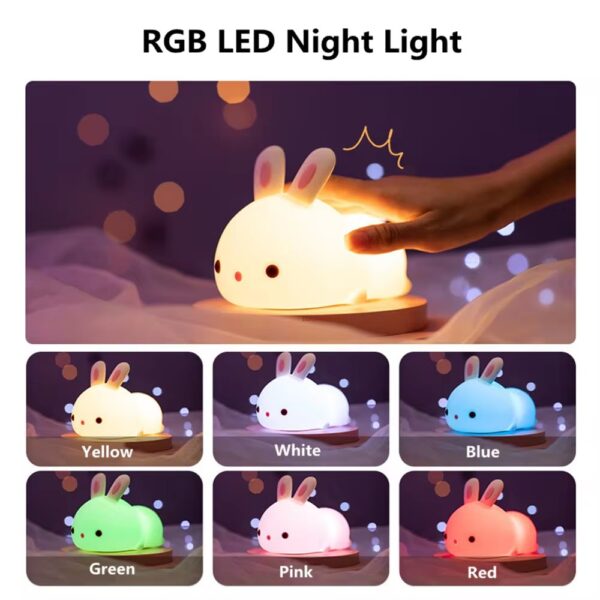 Touch Sensor RGB LED Rabbit Night Light 16 Colors USB Rechargeable Silicone Bunny Lamp - Image 4