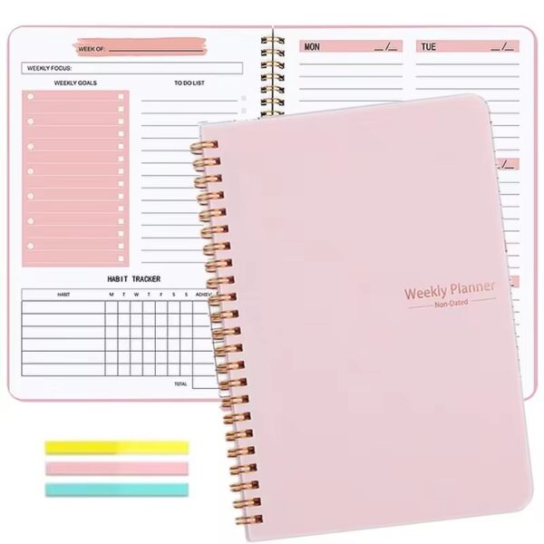 Undated Weekly Planner A5 Weekly Goals Spiral Binding Notebook - Image 3