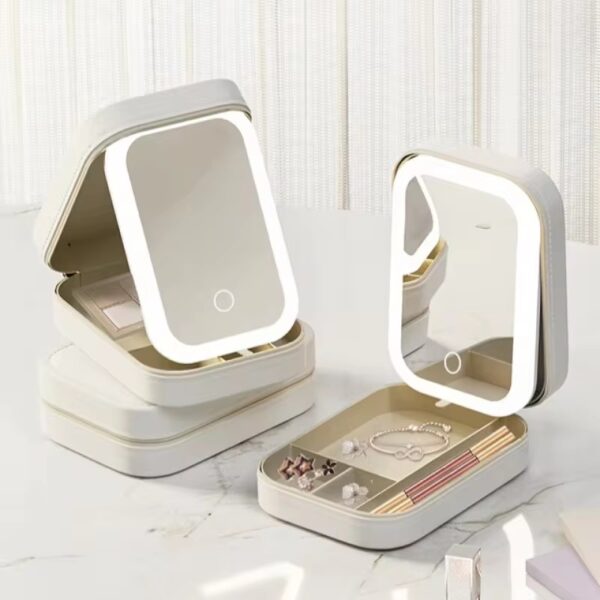 LED Mirror Makeup Storage Box Cosmetics Storage Box Fashion Portable Travel Makeup Bag - Image 3