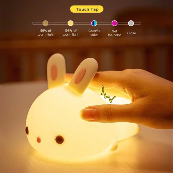 Touch Sensor RGB LED Rabbit Night Light 16 Colors USB Rechargeable Silicone Bunny Lamp