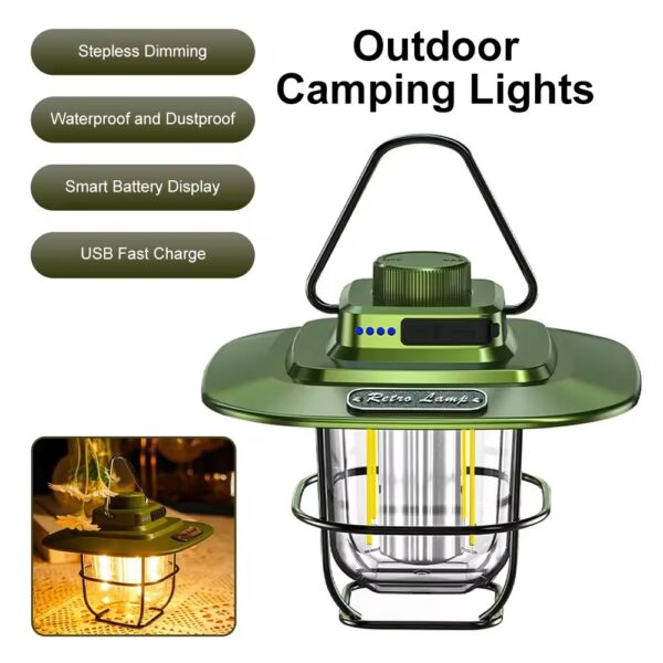 Mini Vintage Metal Hanging Lanterns 2000mAh Portable Camping Lamp - Image 5